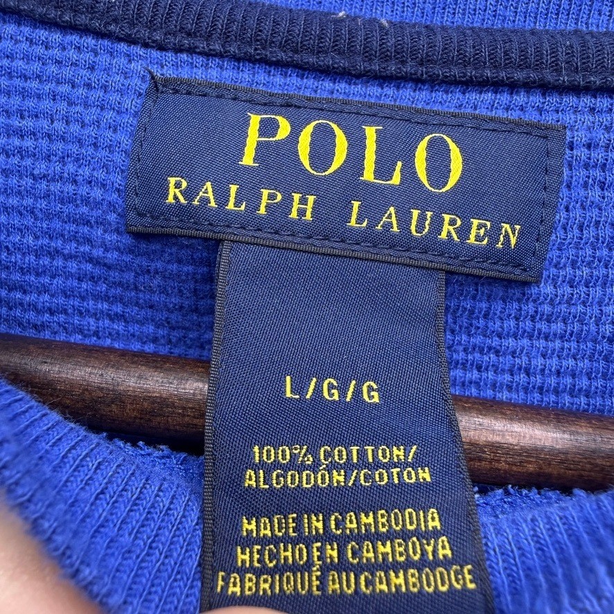Polo Ralph Lauren Thermal Shirt Waffle Knit Regular Fit Large Blue Pony Logo gallery