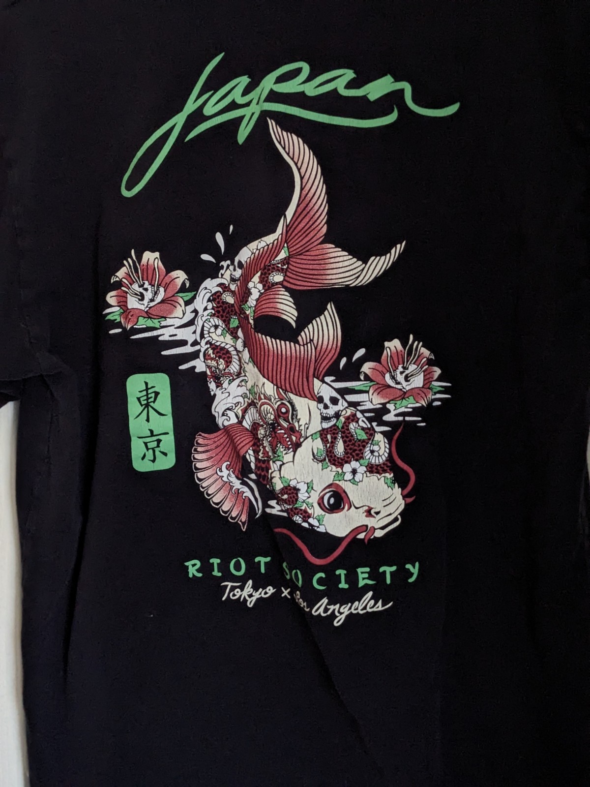 RIOT SOCIETY Tokyo Los Angeles koi fish Cotton Men's t-shirt tee Size L Black gallery