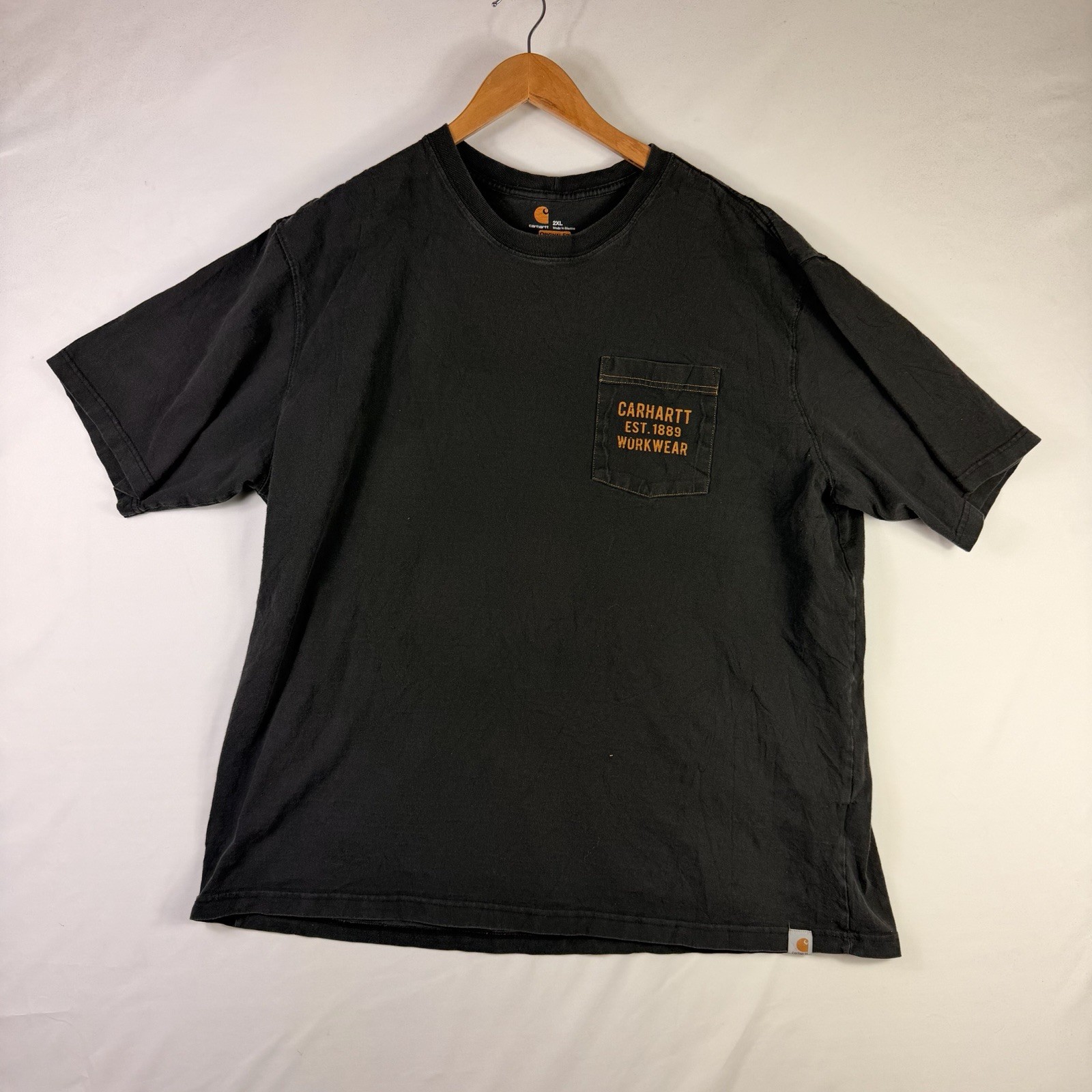 Carhartt T-Shirt Mens 2XL Original Fit Black Short Sleeve Pocket Tee 100% Cotton