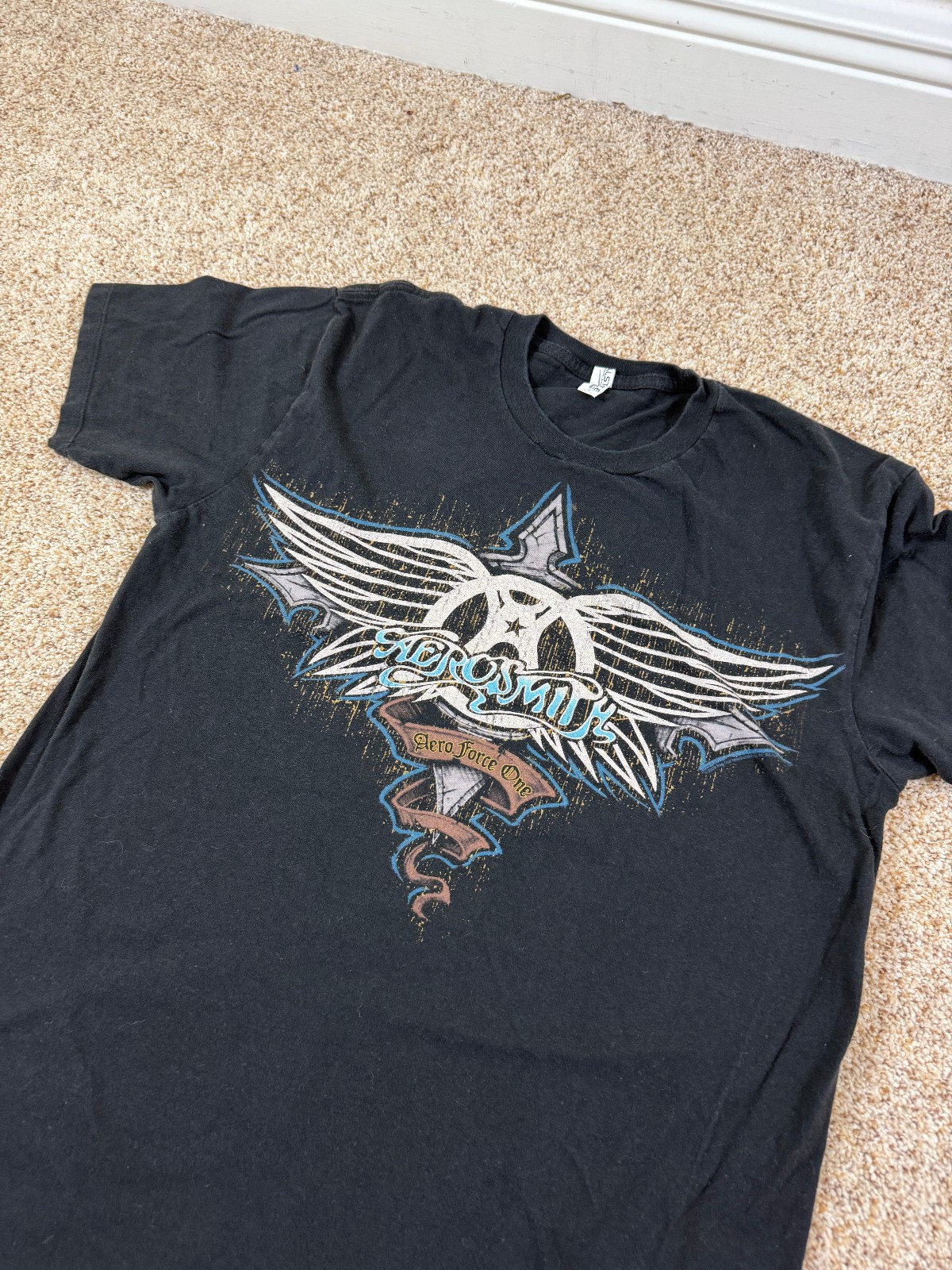 Aerosmith Aero Force One Band T Shirt Black Graphic Tee Wings Spellout Size M gallery