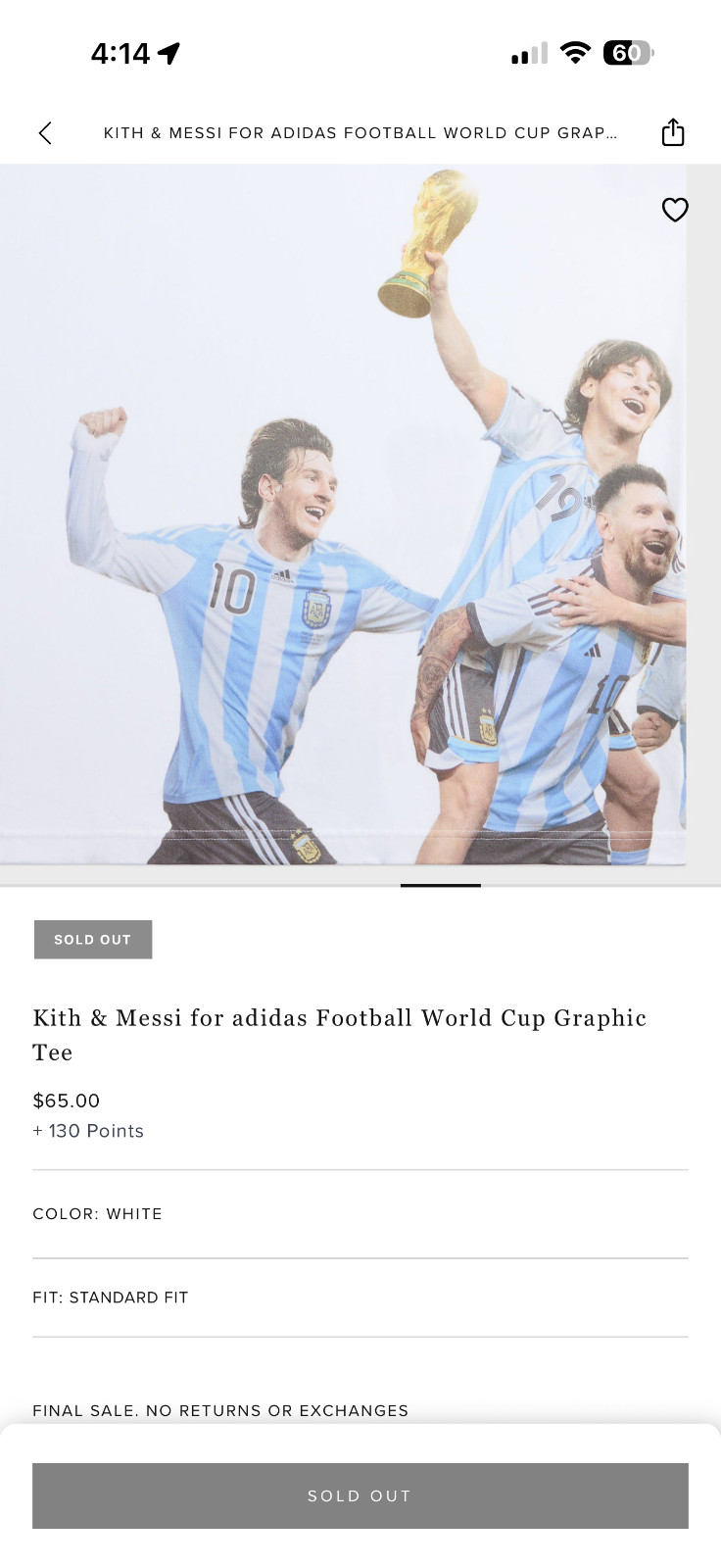 Kith & Messi for adidas Football World Cup Graphic Tee Size XL - IN HAND gallery