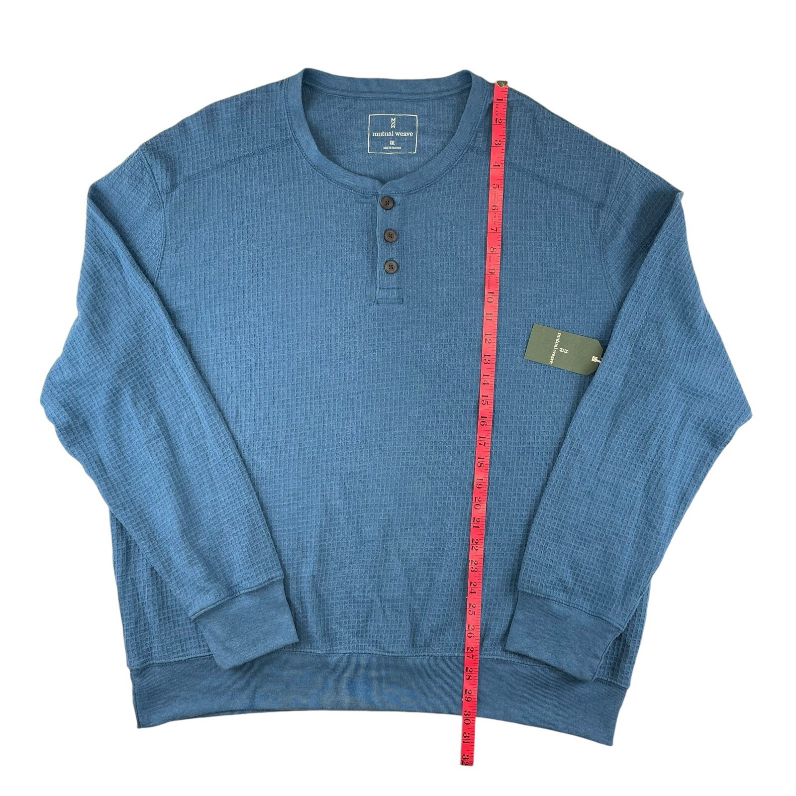NEW Mutual Weave Henley Shirt Mens 2XL Blue Waffle Knit 3 Button Long Sleeve gallery