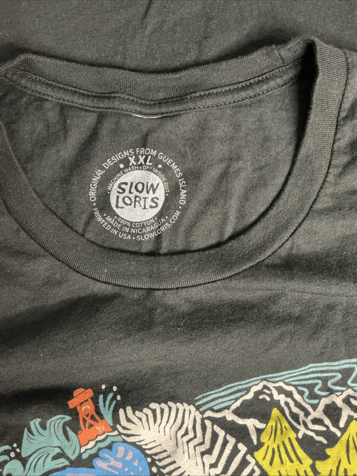 Slow Loris fishing nature T-shirt black men's XXL gallery
