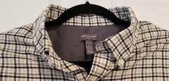 Men’s Van Heusen Long Sleeve black-beige-white Plaid Shirt, L, EUC