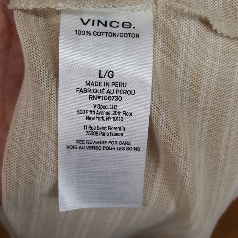 VINCE Shirt Mens Large Tan Stripe Pullover Crew Short Sleeve T-Shirt Tee $148 gallery