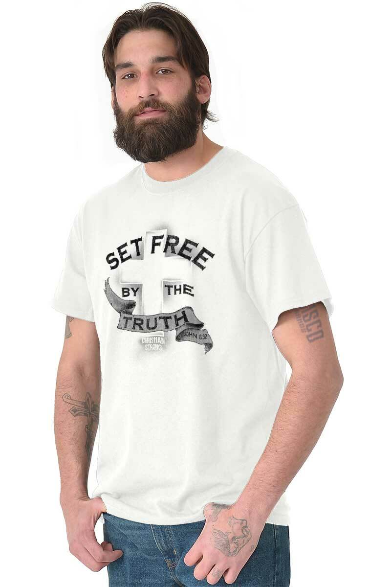 Christian Strong Set Free By The Truth Cross Womens or Mens Crewneck T Shirt Tee gallery