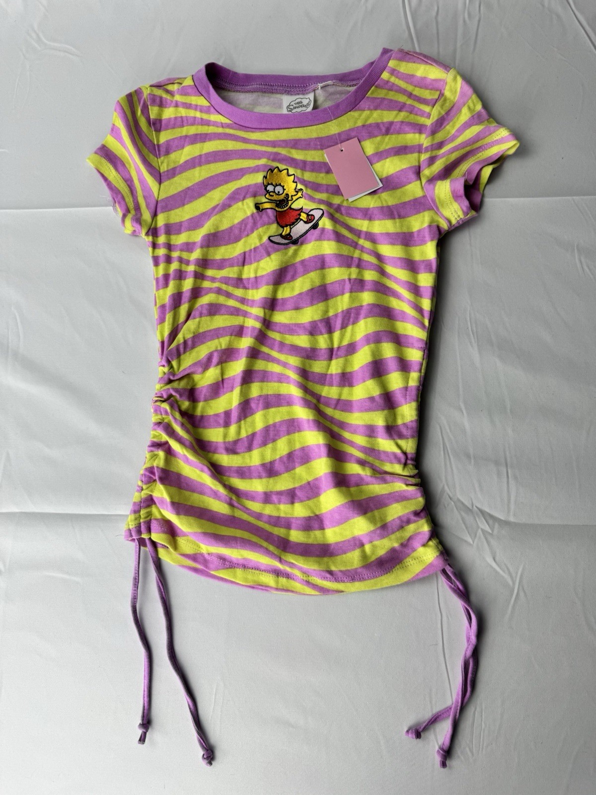 Brand New With Tags! The Simpsons Lisa Simpson Zebra Print Ruched T-Shirt Small gallery