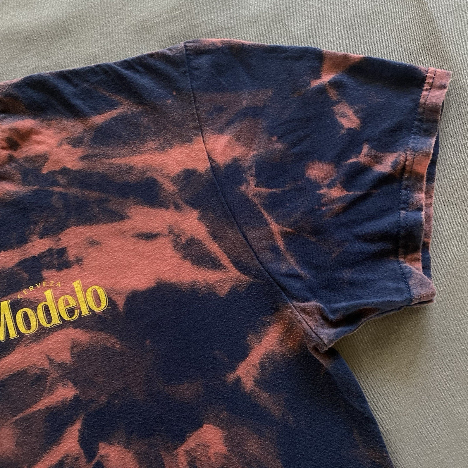 Modelo Cerveza T Shirt Mens Large Navy Blue Bleach Dye Beer Alcohol Drinking gallery