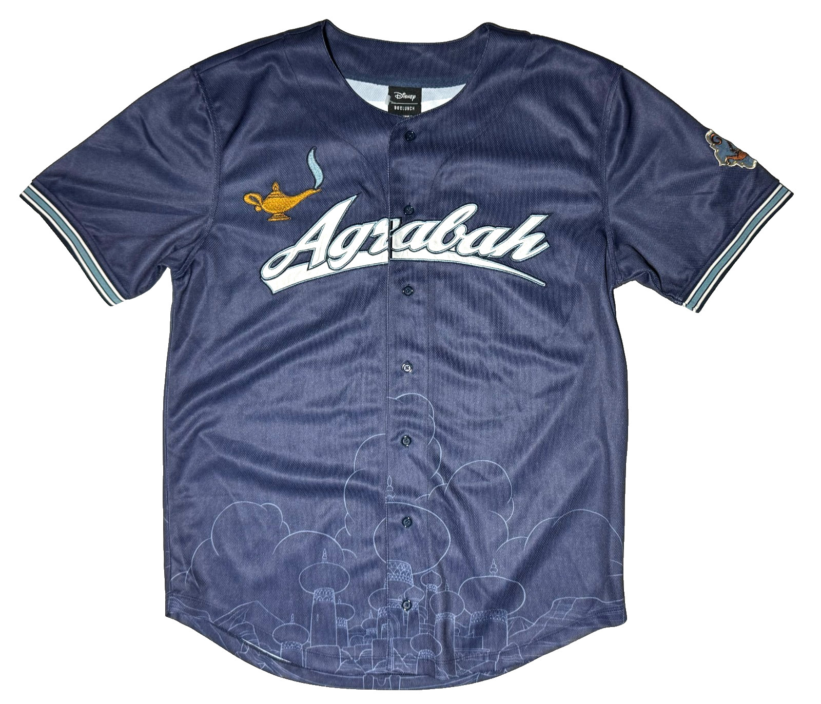 Disney Aladdin Agrabah Embroidered Baseball Jersey Unisex Size MD BoxLunch NWOT