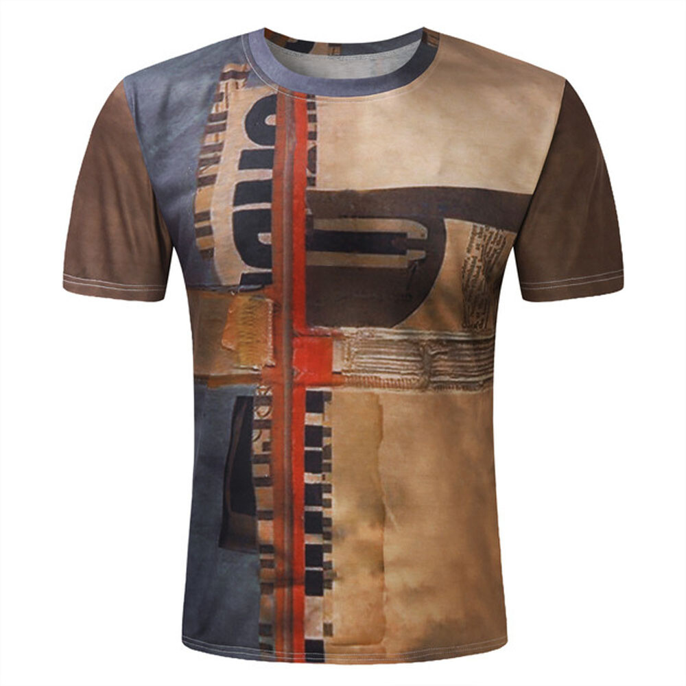 T-Shirt Mens Vintage Printed Short Sleeve Blouse Summer Casual Fitness Tops Tee gallery