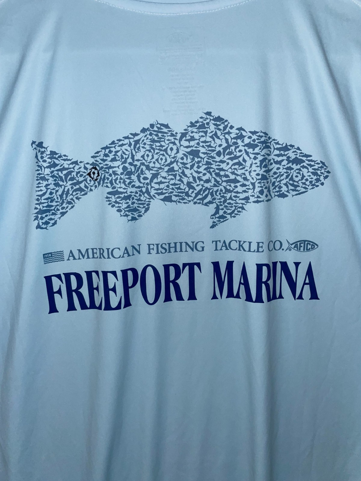 Aftco T-Shirt Mens XXL Blue Performance Stretch Fishing Graphic Freeport Marina gallery