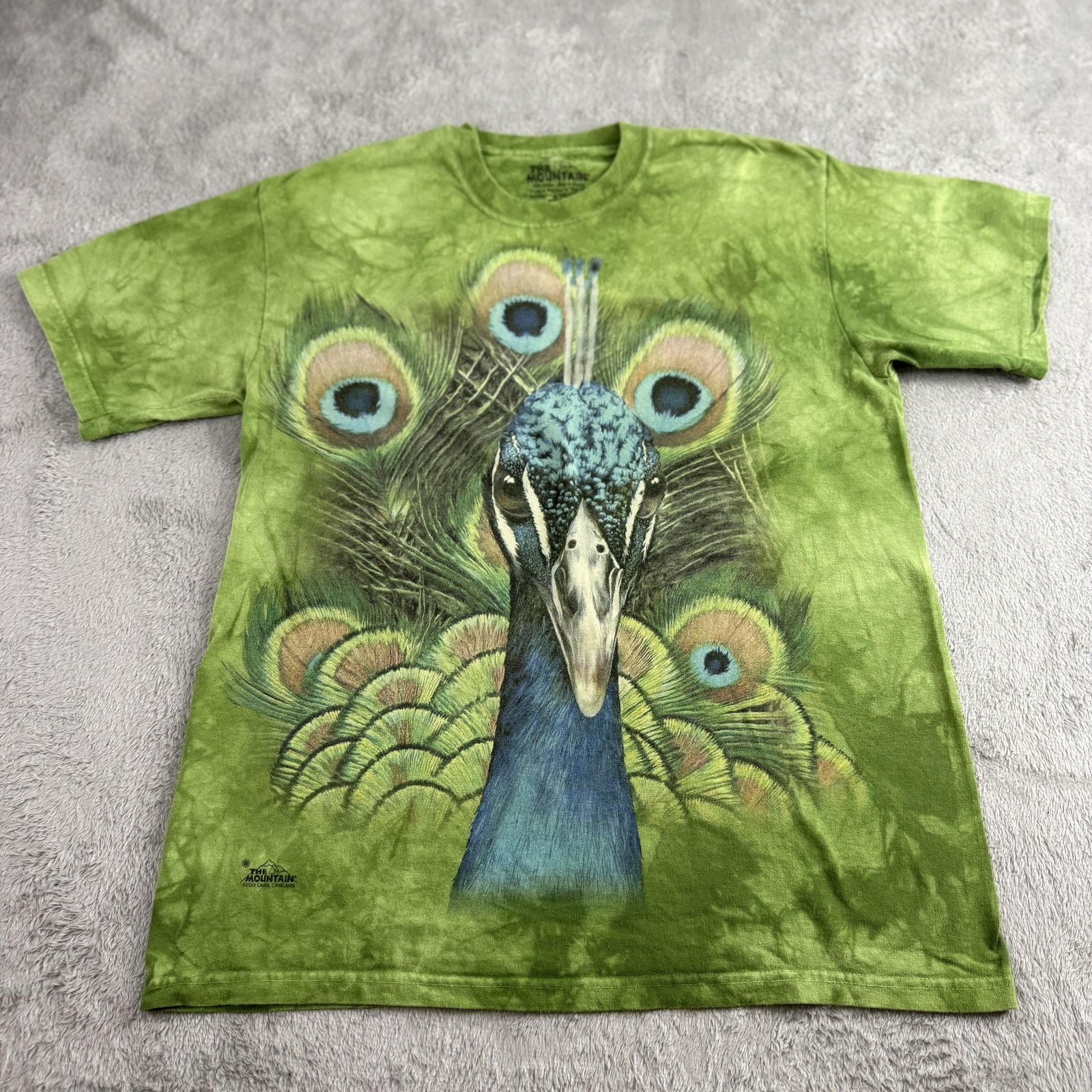 Mountain Shirt Mens Medium Green Peacock Graphic Tee Nature Bird Tie Dye