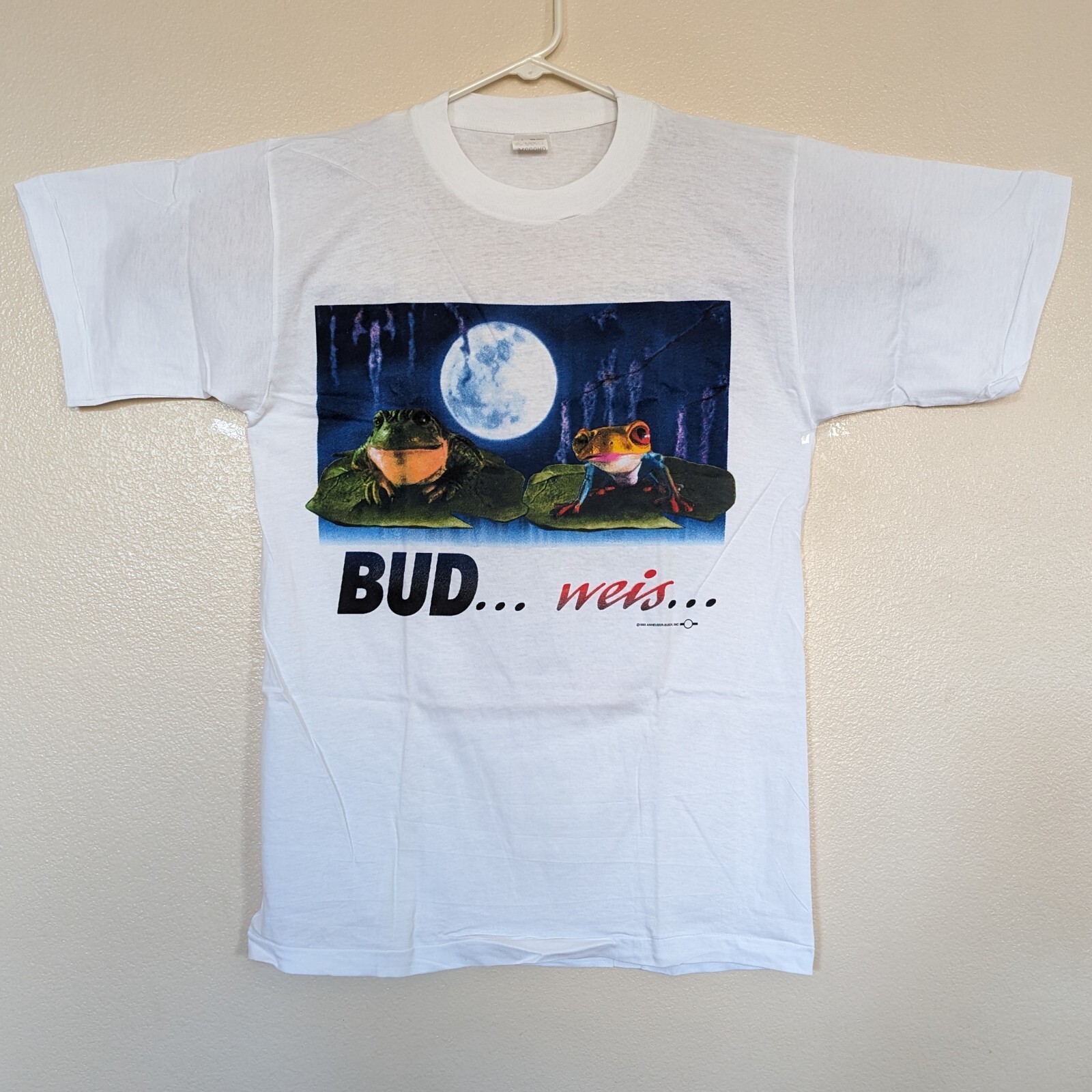 Vintage Budweiser Girl Boy Frogs Moon XL T-Shirt Bud Weis Er Er Er Beer 1995 NOS gallery