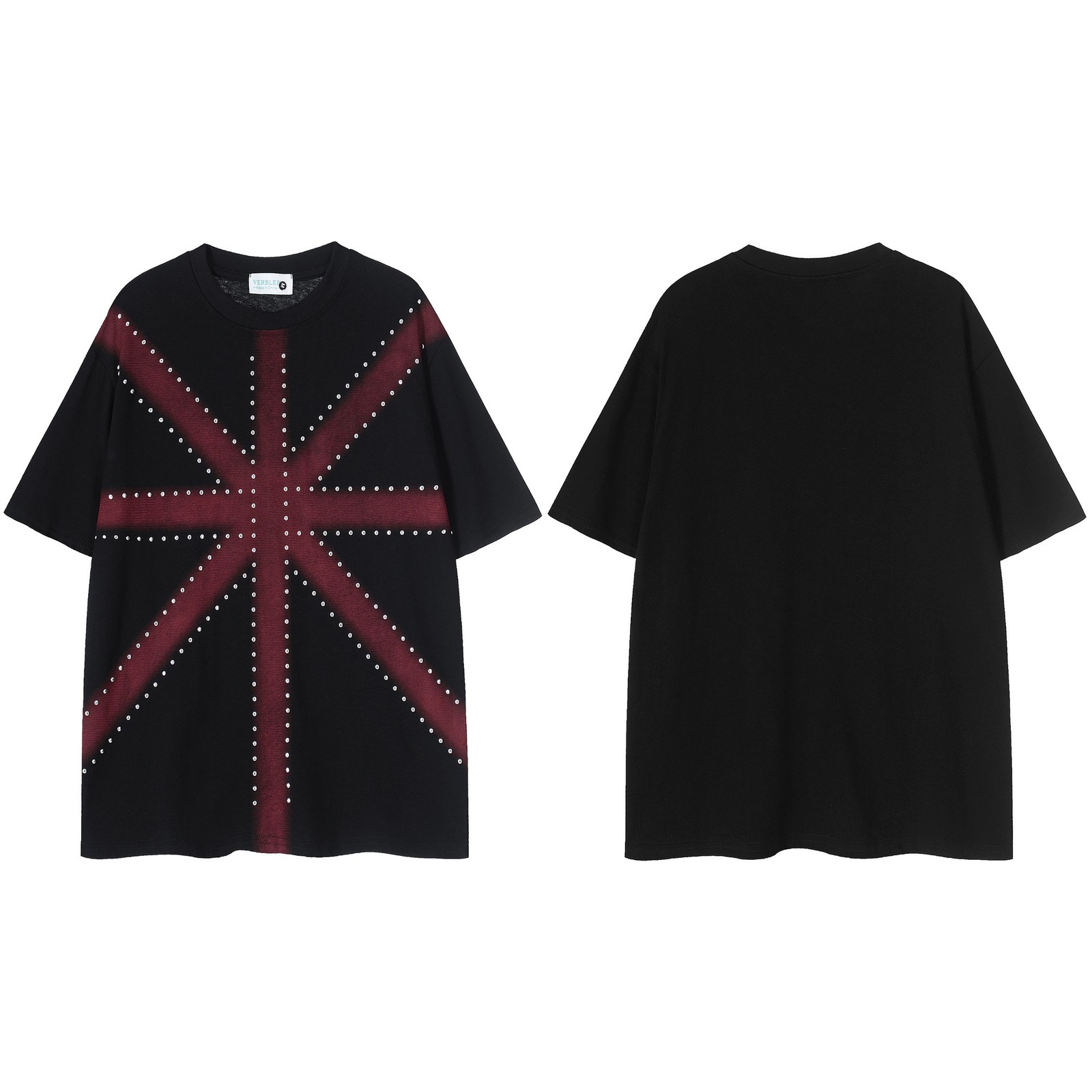 Oversized Studded Union Jack Graphic Tee Goth Punk Streetwear Shirt gallery