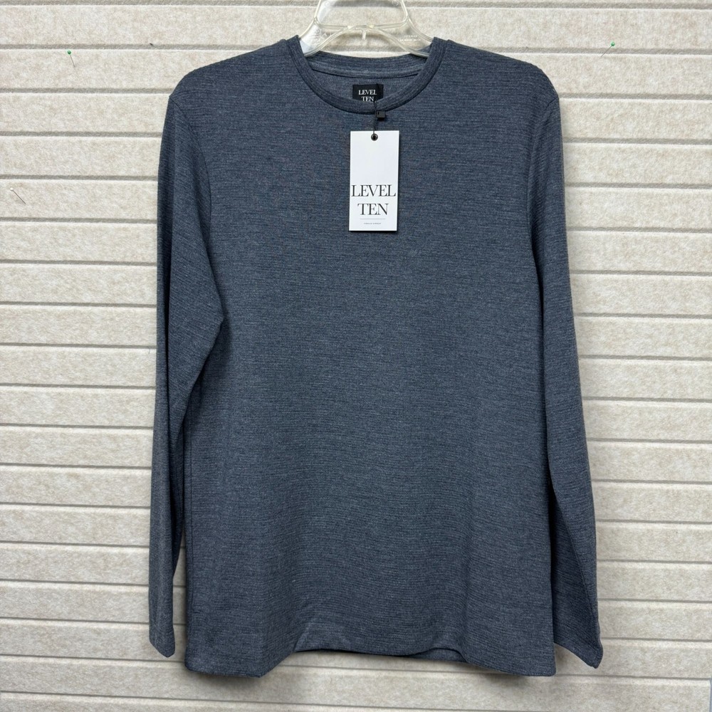 Level Ten Men’s S Charcoal Heather Long Sleeve Pullover Knit Minimalist Casual