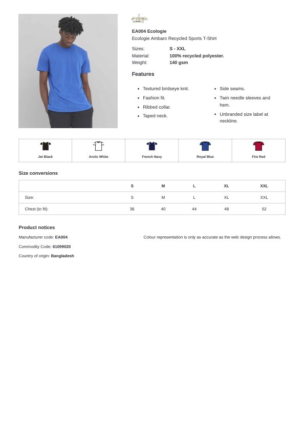 Ecologie by AWDis Ambaro Recycled Sports T-Shirt 5 Colours gallery