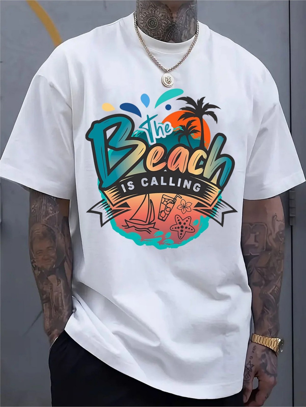 Men’s Trendy Graphic Crew Neck T-Shirt Casual Summer Beach Streetwear Tee gallery