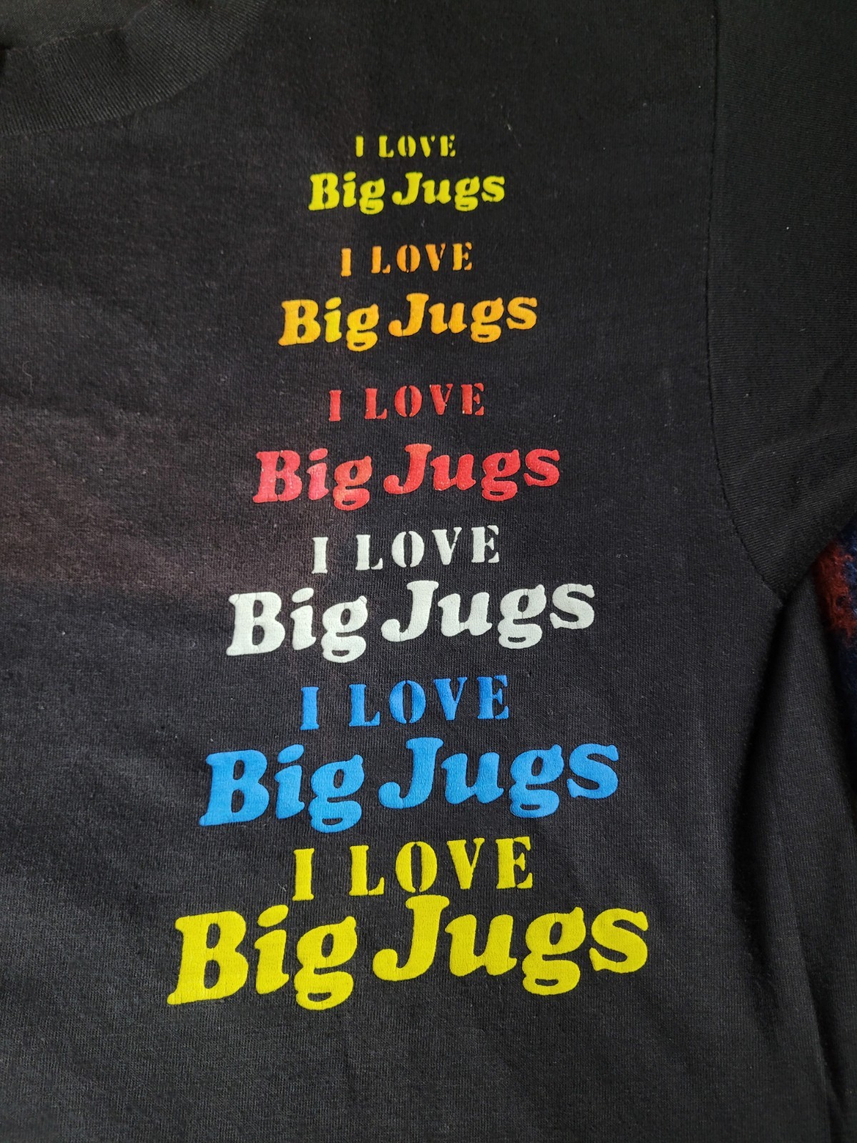 Vintage I Love Big Jugs T Shirt Size Small Adult Humor Funny Black (Fading) gallery