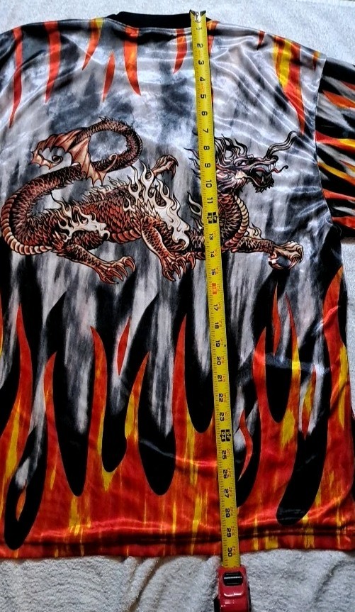 Vintage Y2K Dragon in Flames No Boundaries Sheer Tee Shirt Size XL Silver Red gallery