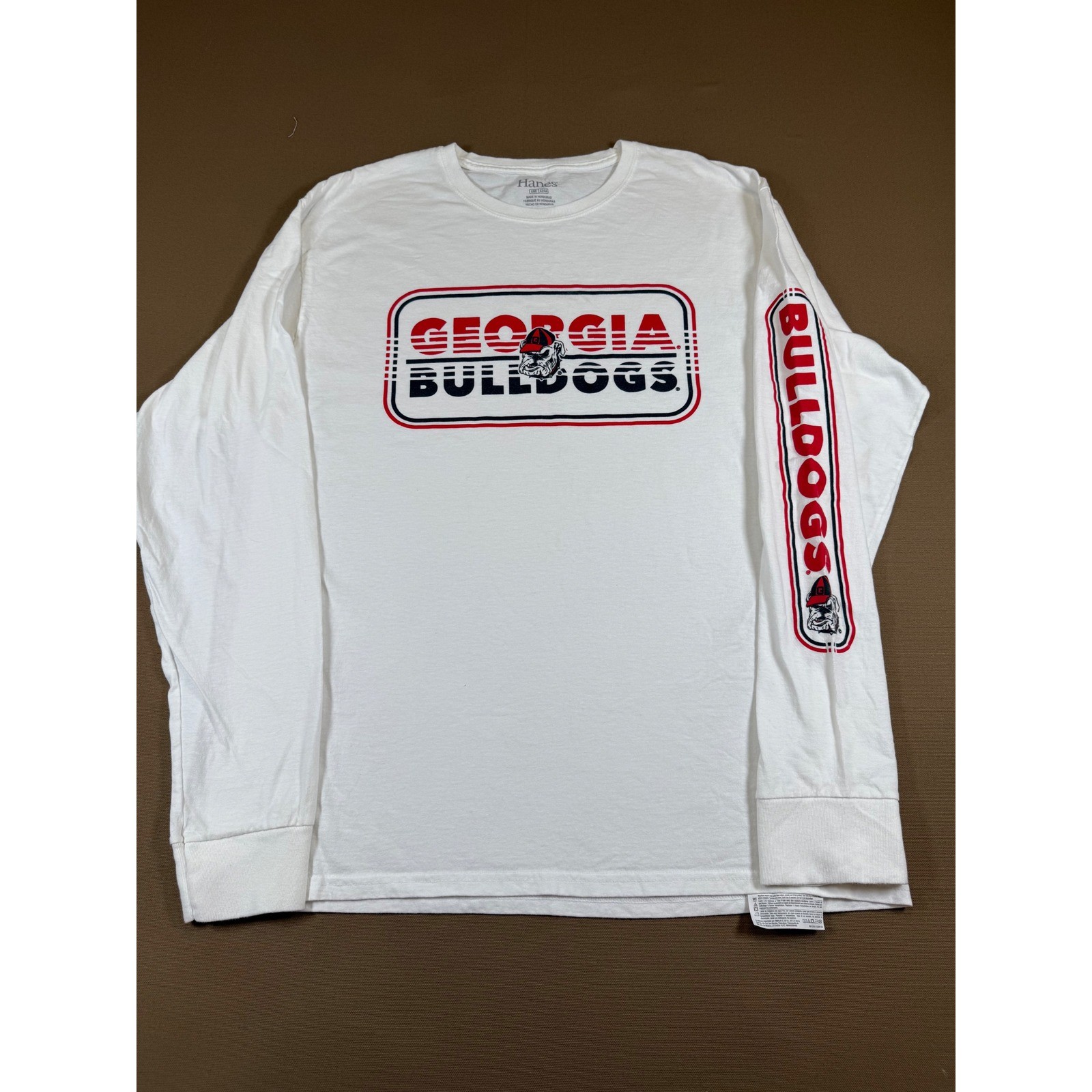 Georgia Bulldogs NCAA College Long Sleeve T Shirt Hanes White Mens Large
