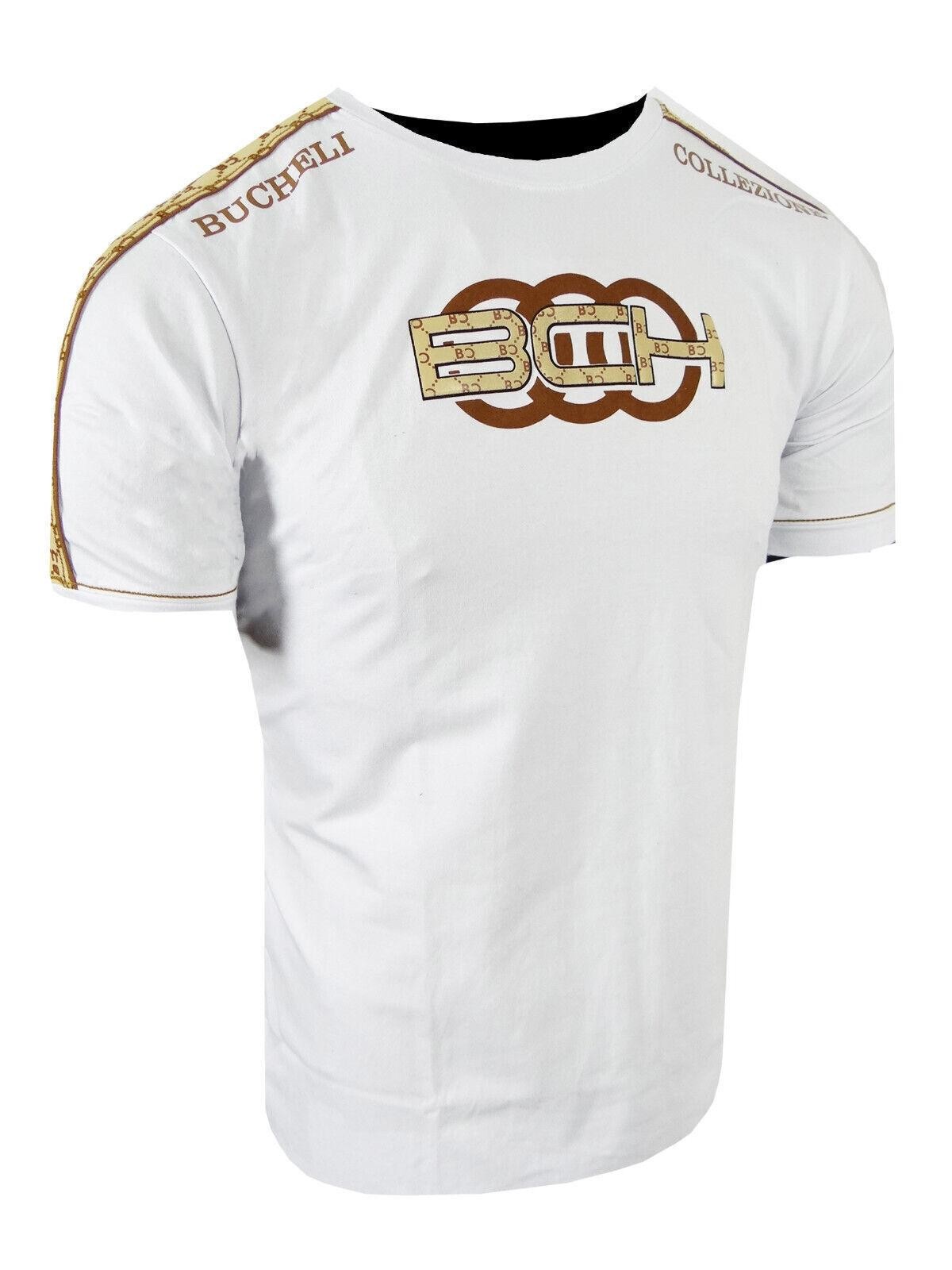 Mens T-Shirt Bucheli Italian Shoulder Stripe 3-D Chest Logo Slim Fit Crew Neck gallery