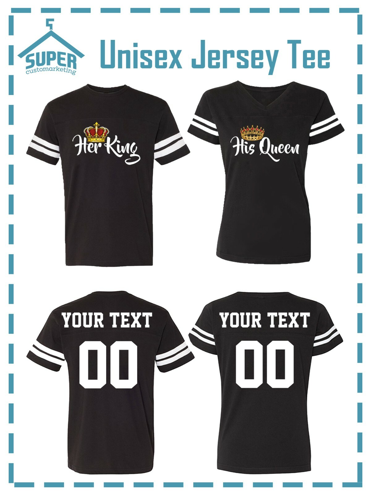 Wild Her His King Queen JERSEY STYLE COUPLES TSHIRTS CUSTOM BACK PERSONALIZED