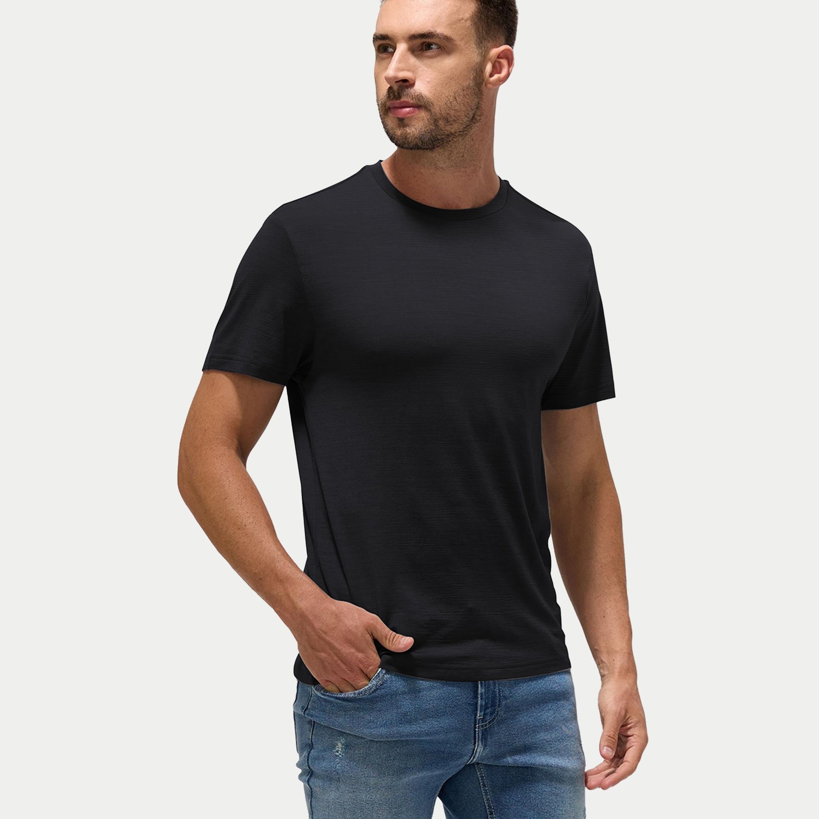Men’s 100% Merino Wool T-Shirt, Lightweight Temperature-Regulating Base Layer... gallery