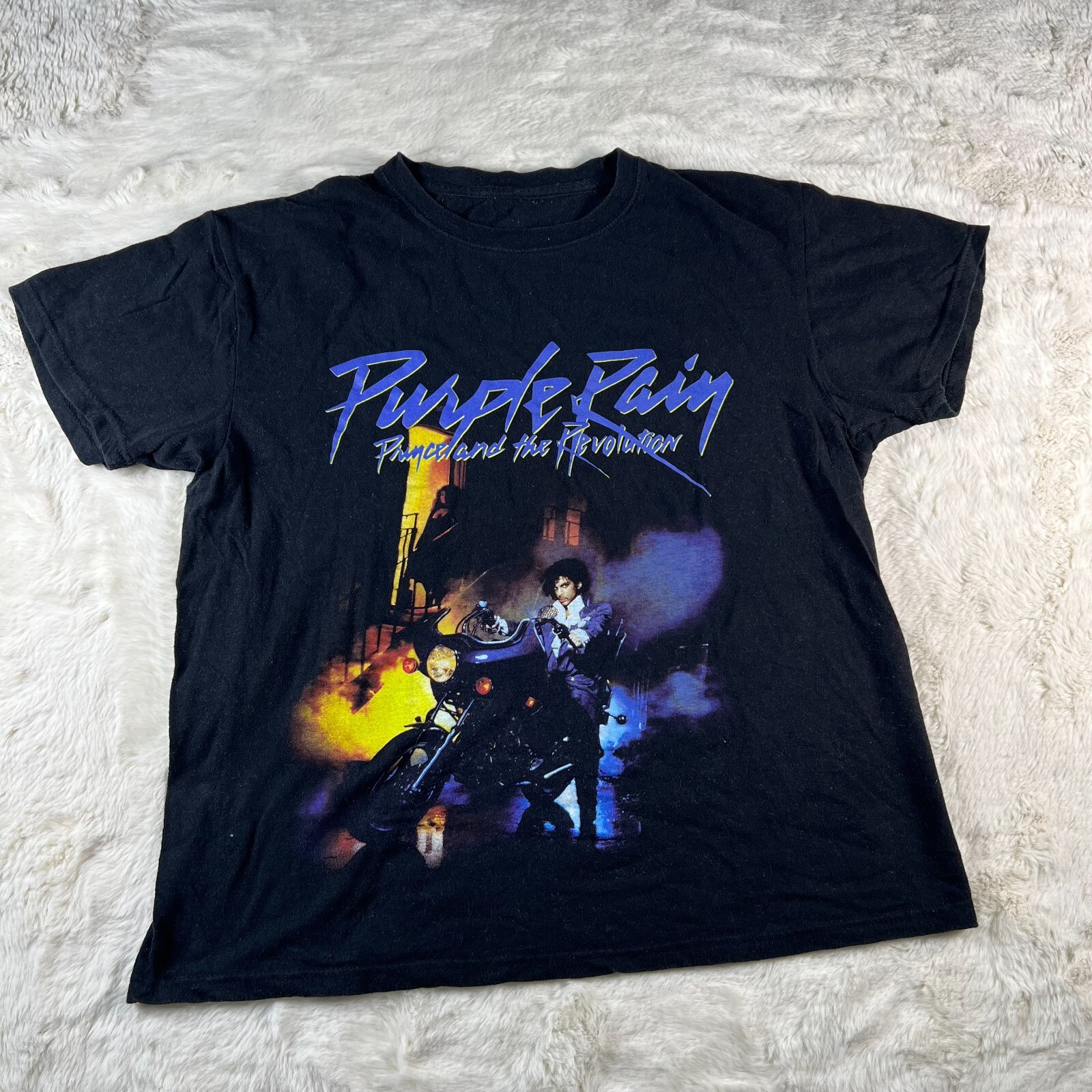 Prince Purple Rain Mens Medium Black Graphic Crew Neck Short Sleeves T-Shirt