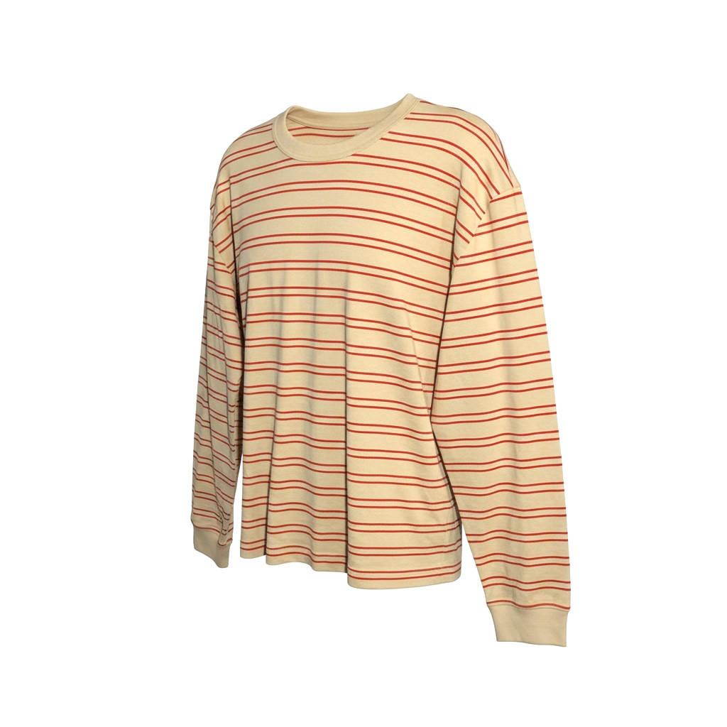 Mode of One Mens Long Sleeve Relaxed Fit Stripe TShirt in Cinnamon Brûlée size S gallery
