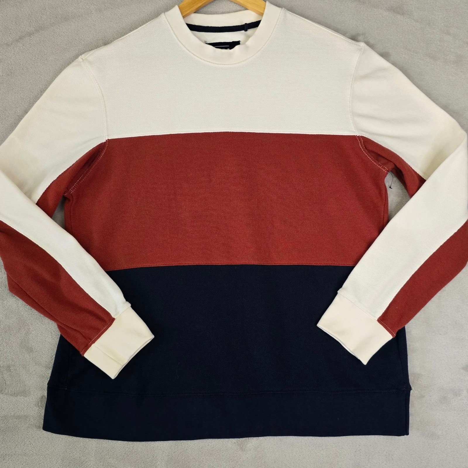 Mens Large Retro Colorblock Crewneck Top Rust White Blue L NWOT gallery