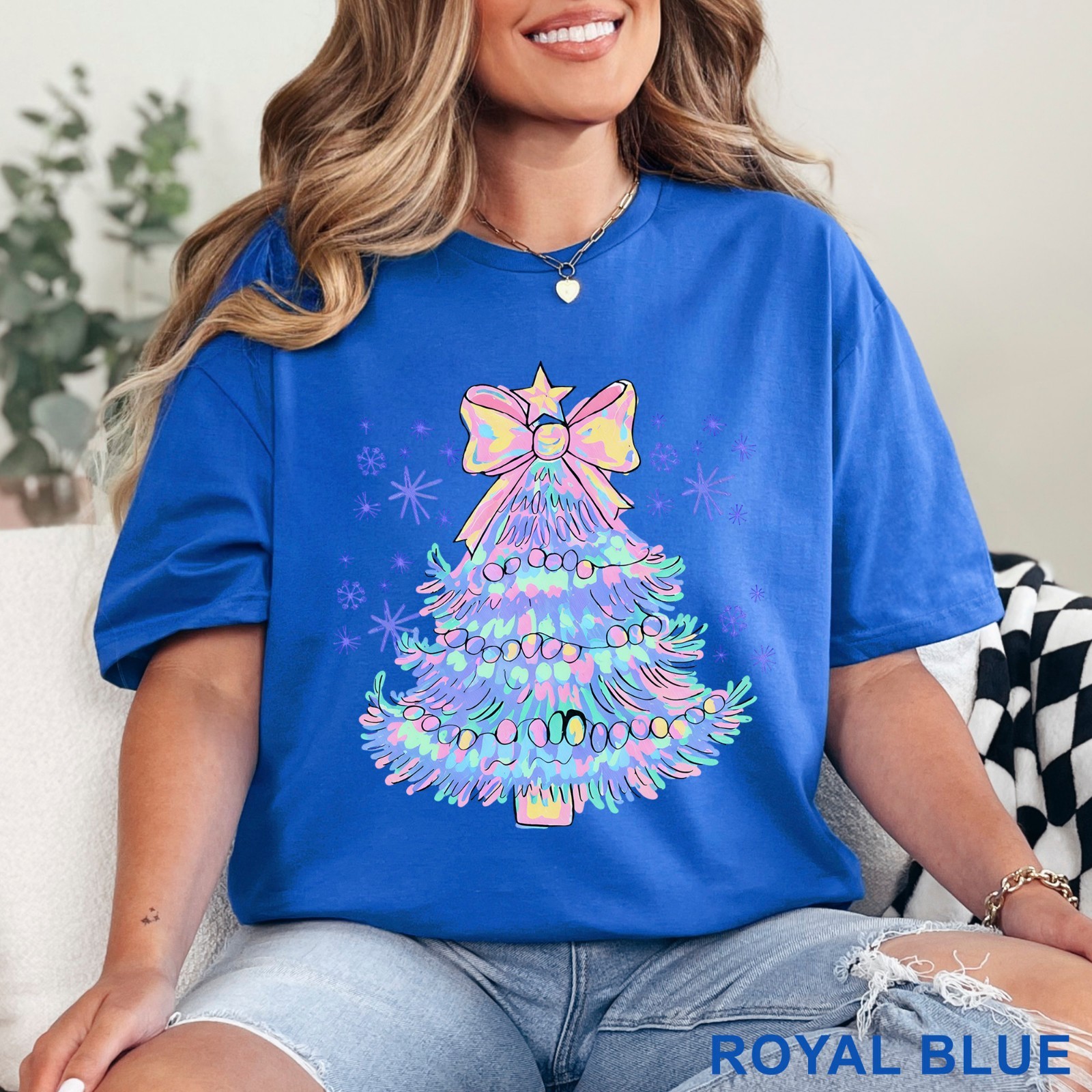 Pastel Holographic Christmas Tree Shirt, Coquette Christmas Tree Shirt, 203704 gallery