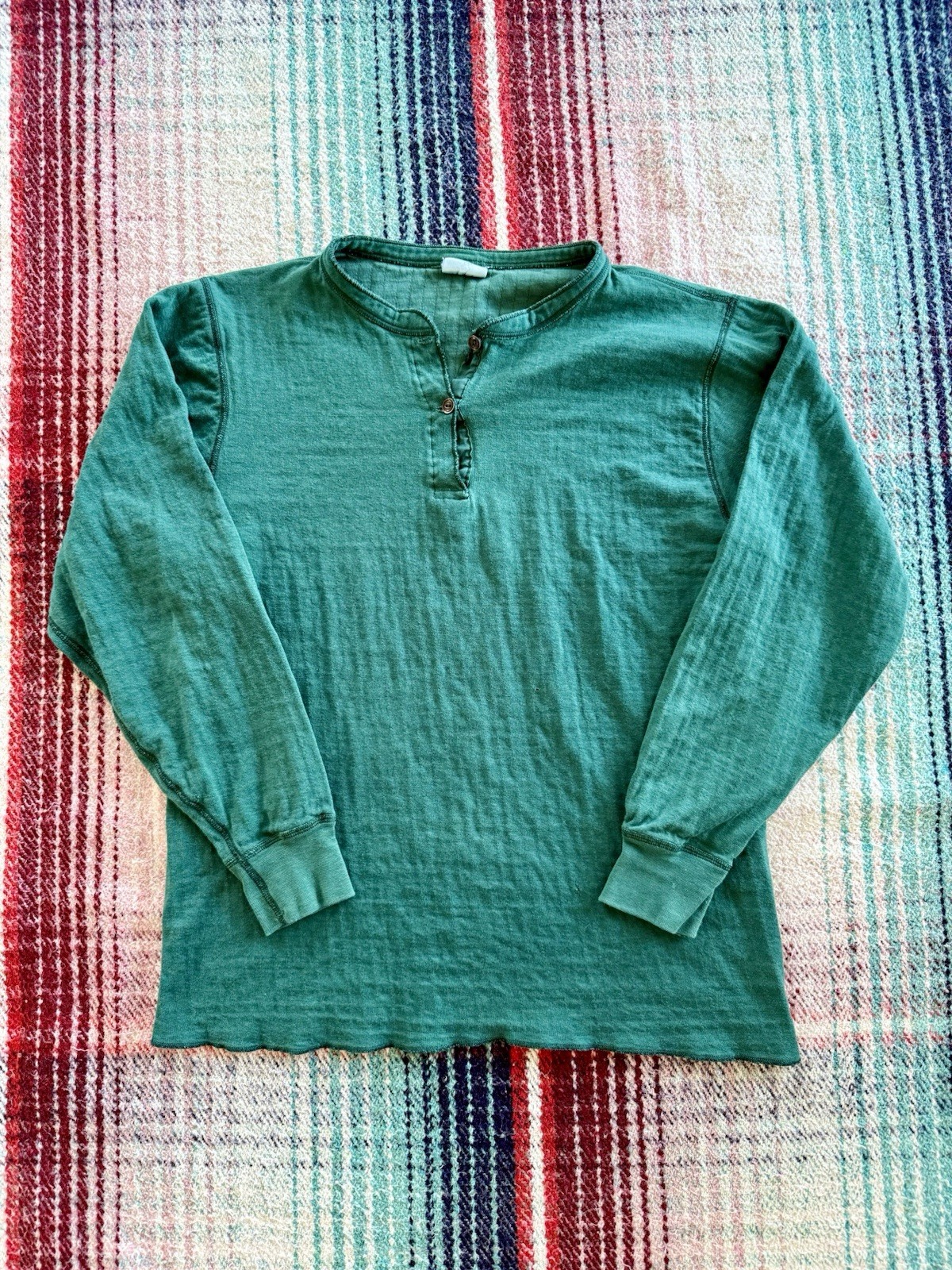L.L. Bean River Driver Shirt Green Cotton Henley Long Sleeve T-Shirt M