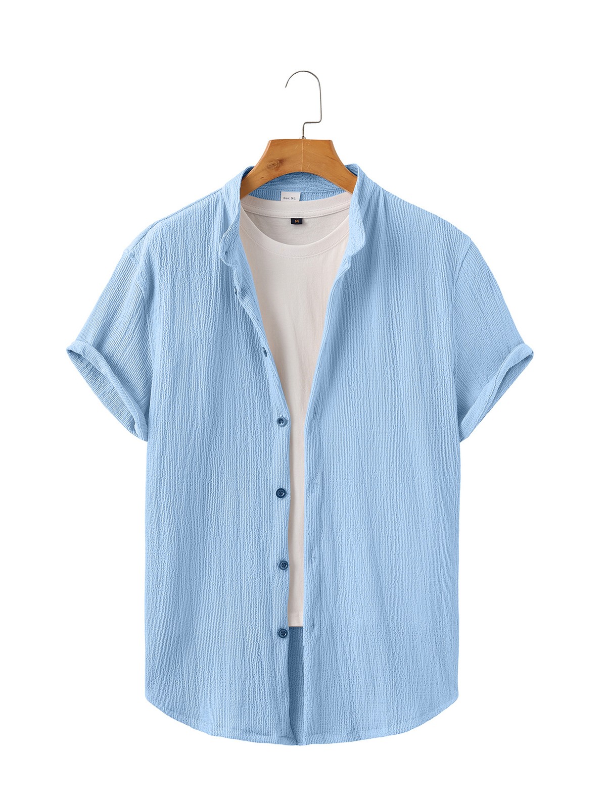 Men's Stand Collar Textured Short Sleeve Button-Down Casual Summer Shirt gallery