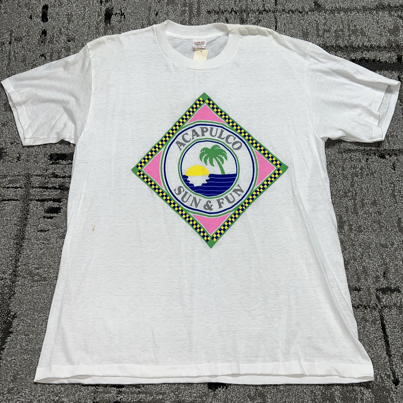 Vintage 80’s Handtex Acapulco Sun & Fun T-Shirt OSFA Beach White Single-Stitch gallery