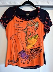 Graphic Tee Orange Summer Sequined Pullover Top English Grammar Theme Size L