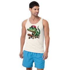 Men’s Staple Tank Top | Skateboarding Crocodile Graphic | Bella + Canvas