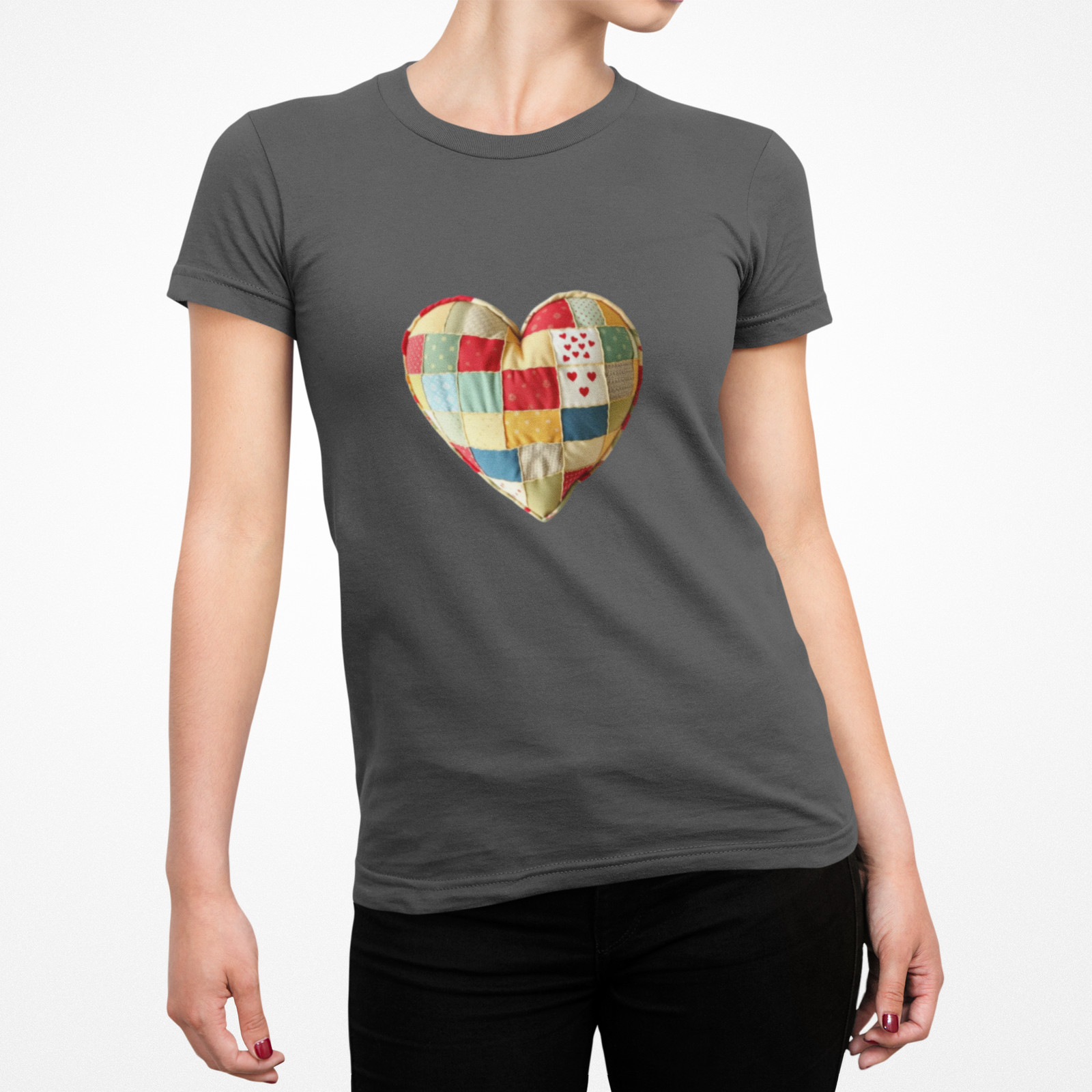 Faux Patchwork Quilted Heart T-Shirt | Patch Heart Tee gallery