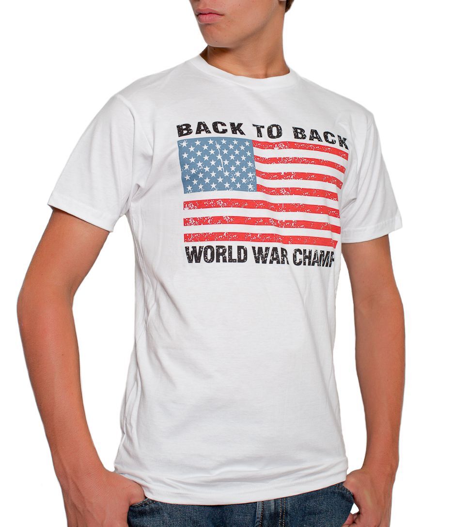 Back To Back World War Champions Champs Distressed USA Flag T-shirt White S-3XL gallery