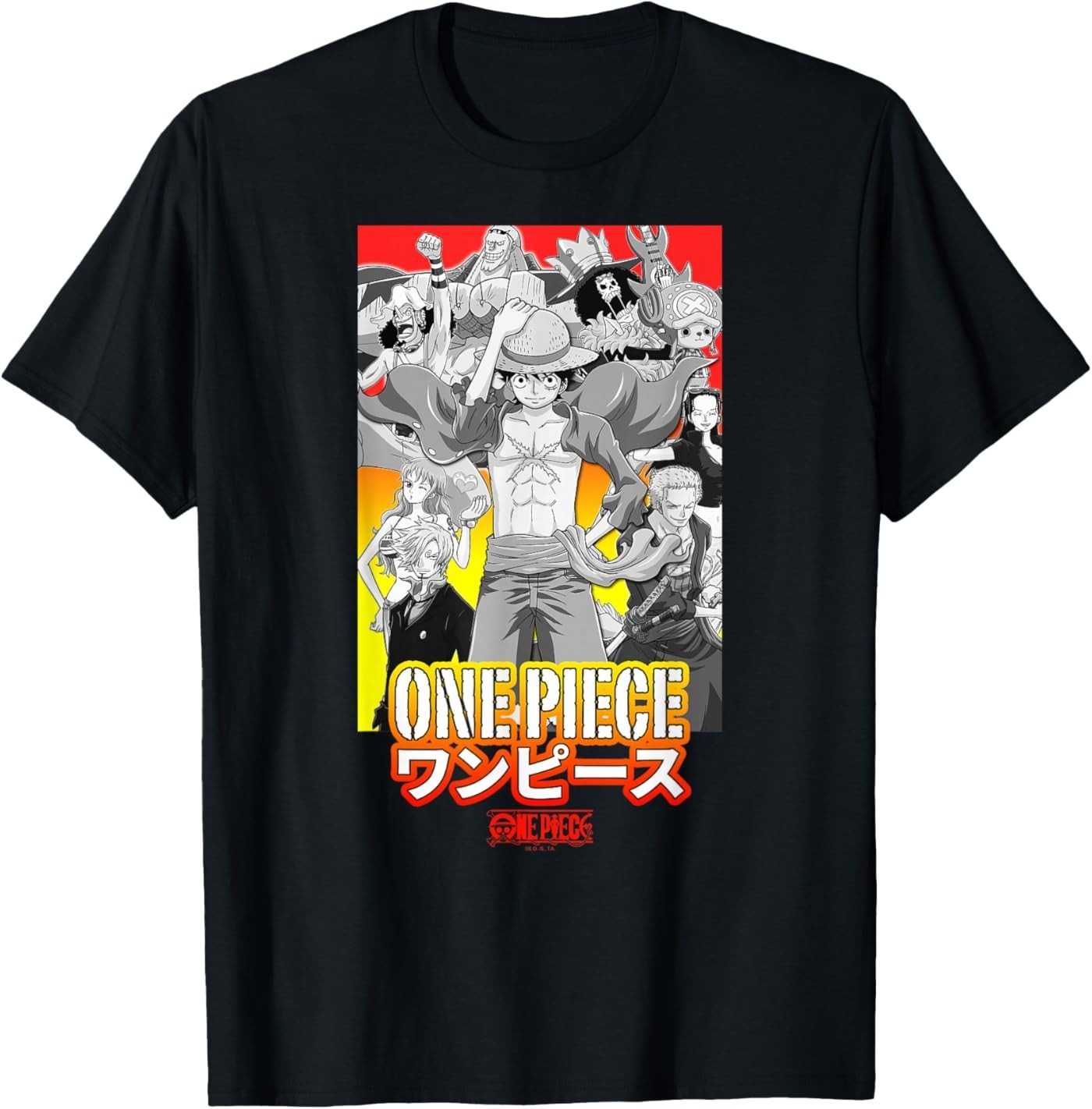 One Piece Anime Character Collage with Stencil Logo T-Shirt gallery