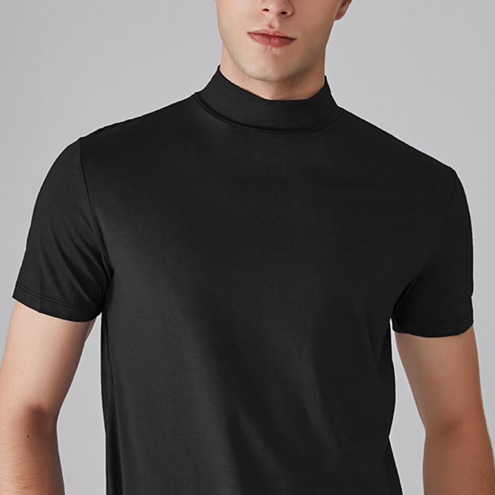 Men's Regular Fit Short Sleeve T Shirt Half High Collar Solid Color Casual gallery