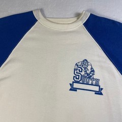 Vtg 70s Velva Sheen Phys Ed Tee L White Raglan South Gym Mascot Capsule Physical