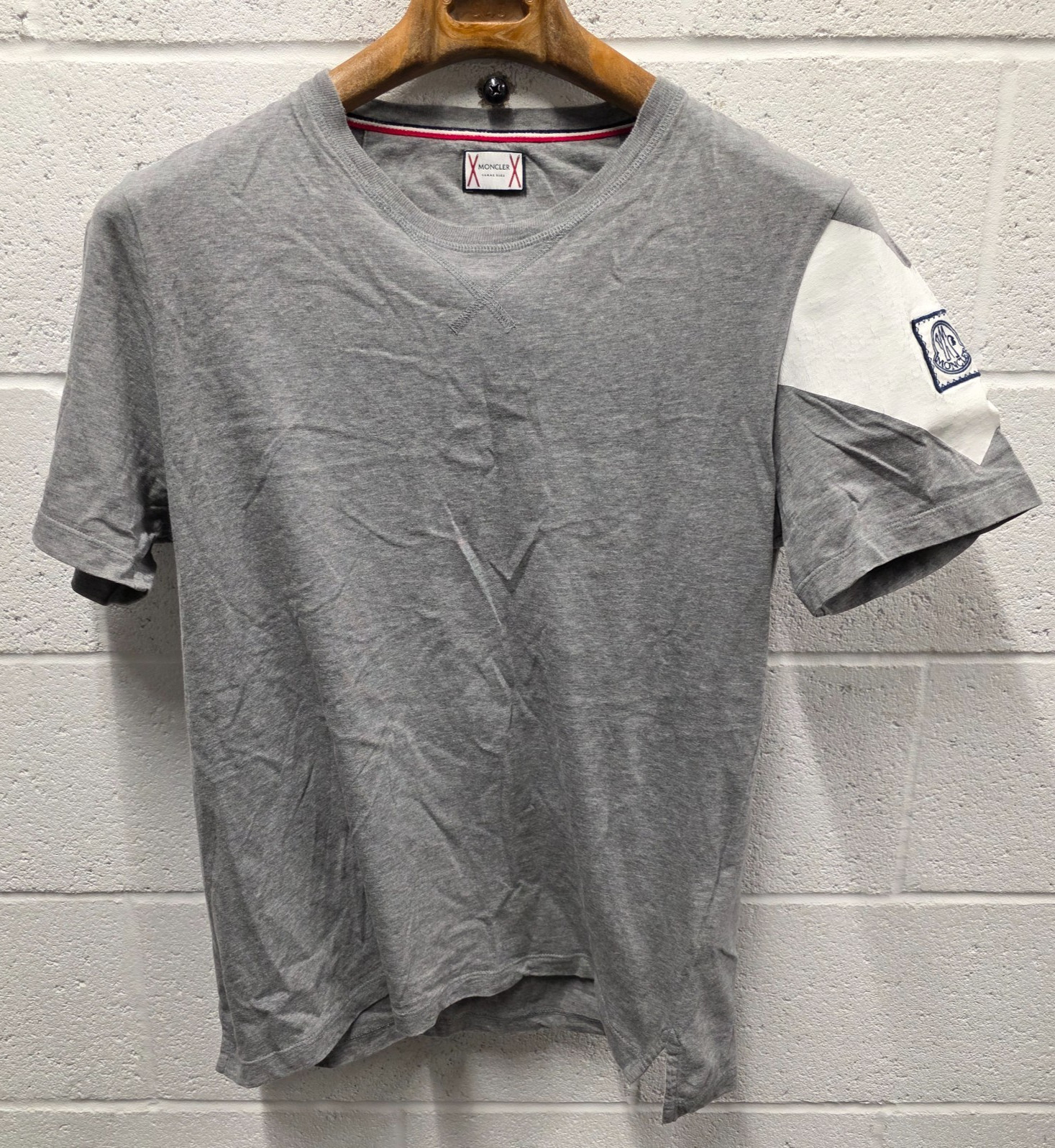 Moncler Gamme Bleu Short Sleeve Shirt Tshirt Retail $1050 20×27 Gray Maglia M