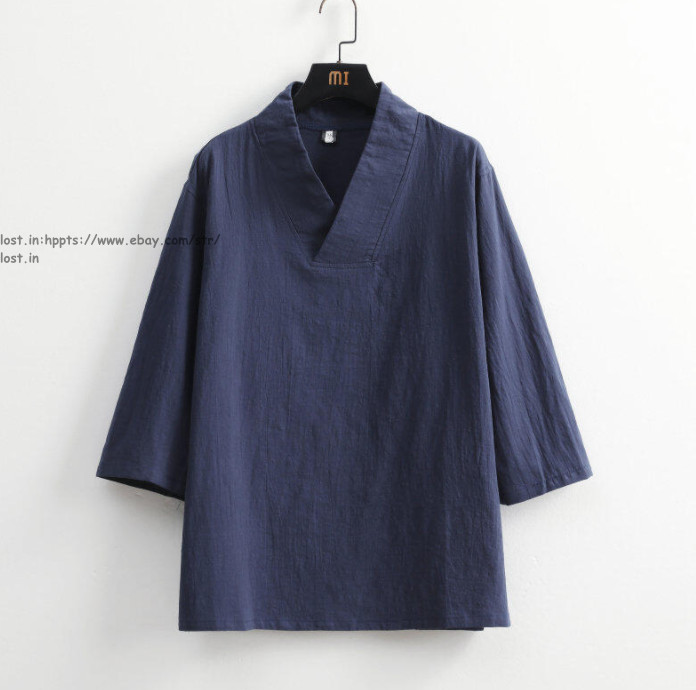 Men Summer Cotton Linen Tang Suit 3/4 Sleeve Casual Han Fu T-Shirt and Pants Set gallery