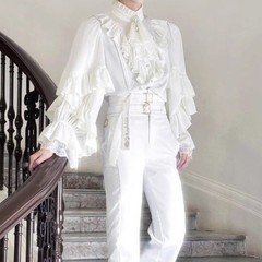 Men’s White Gothic-style shirt long-sleeved Top unisex blouse