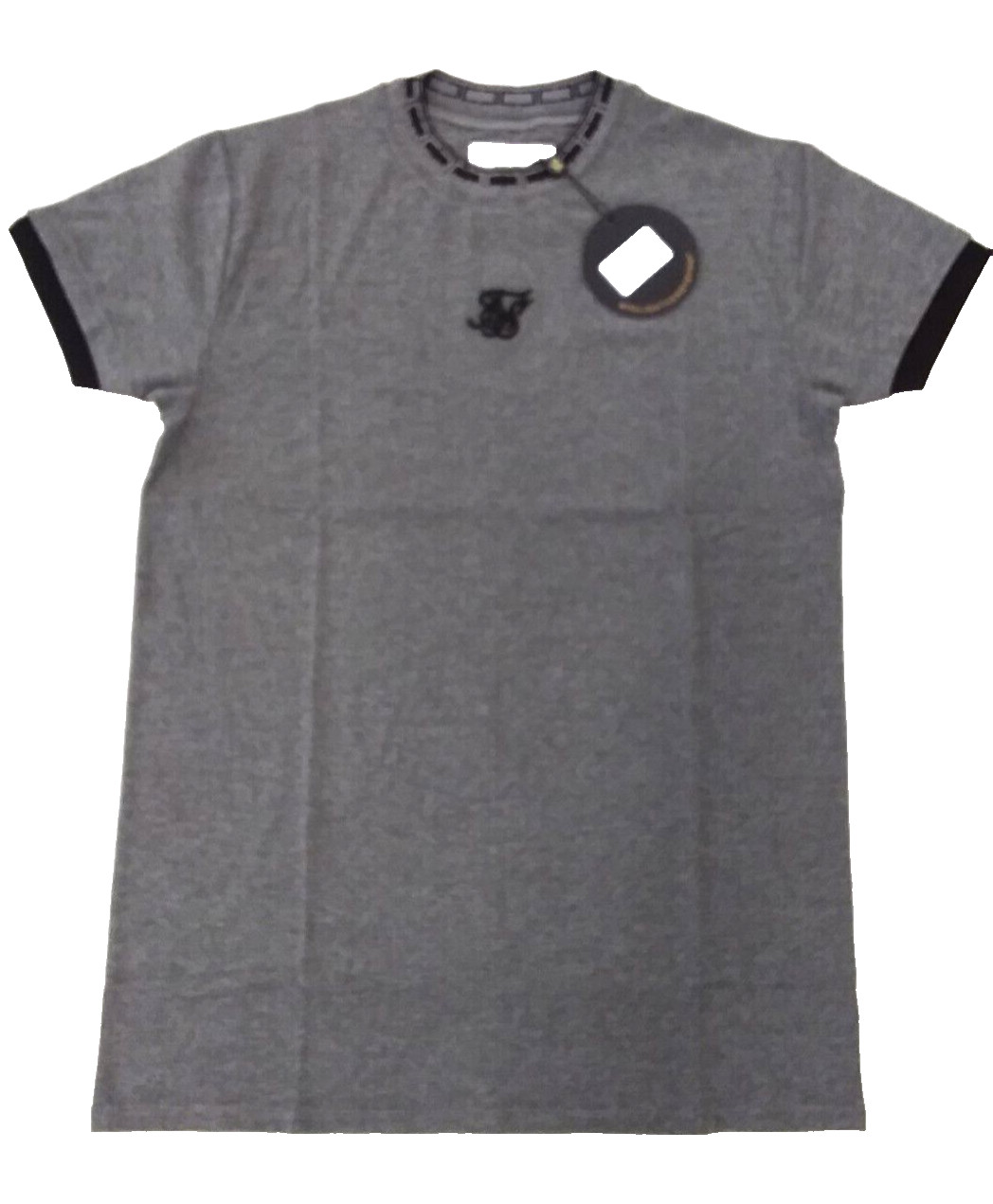 SikSilk Mens Dark Grey Tape Cuff Straight Hem Tee Medium gallery