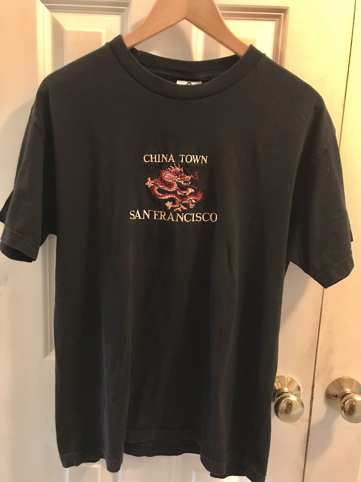 China Town SF BLACK Shirt M/L Vtg Single Stitch Dragon 80’s Embroidered RARE! gallery