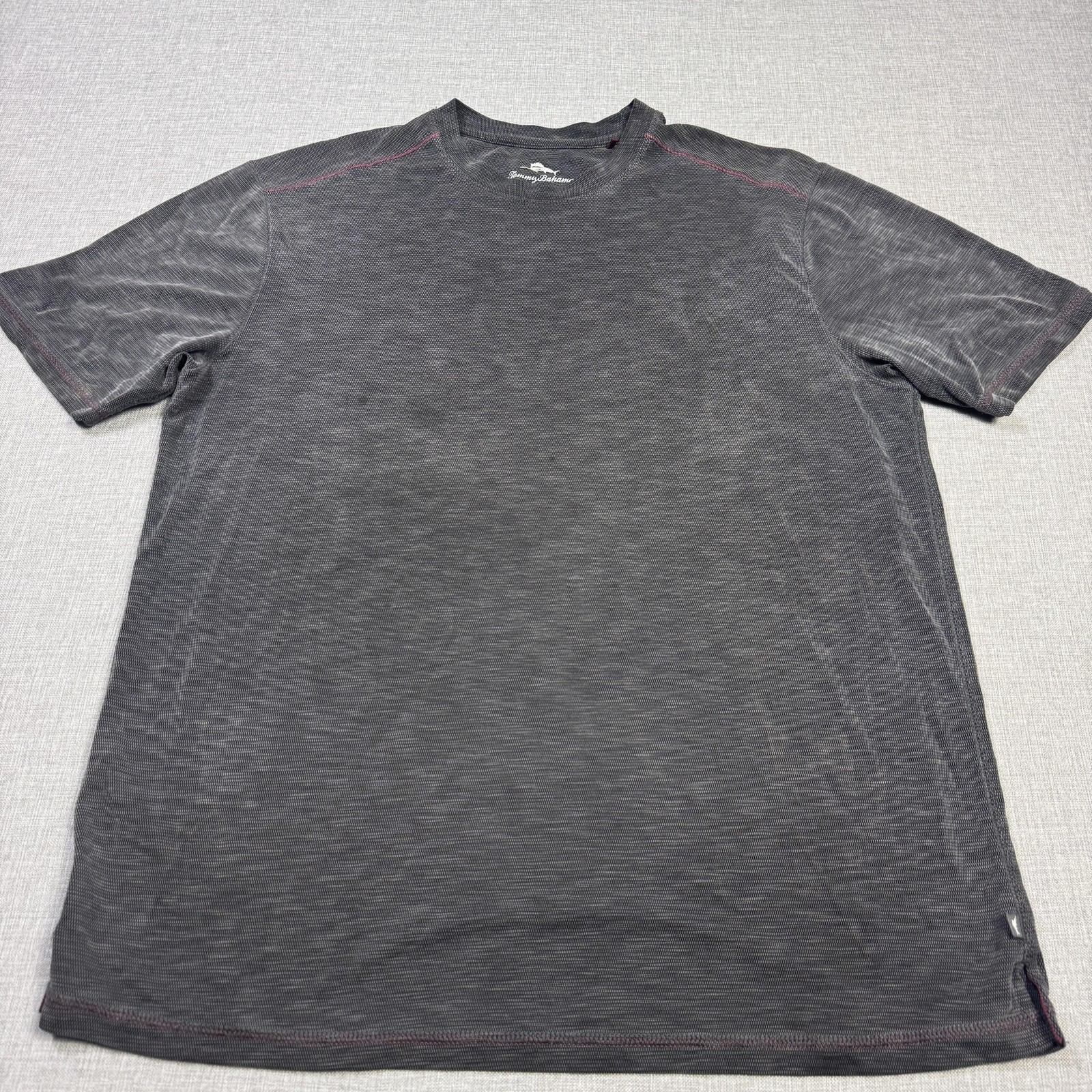 Tommy Bahama Shirt Mens Large Gray Short Sleeve Crew Neck Tagless Contrast Trim gallery