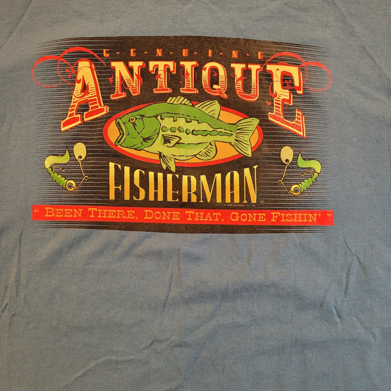 Vintage 1995 Genuine Antique Fisherman T-Shirt Mens Size XL Single Stitch Blue gallery