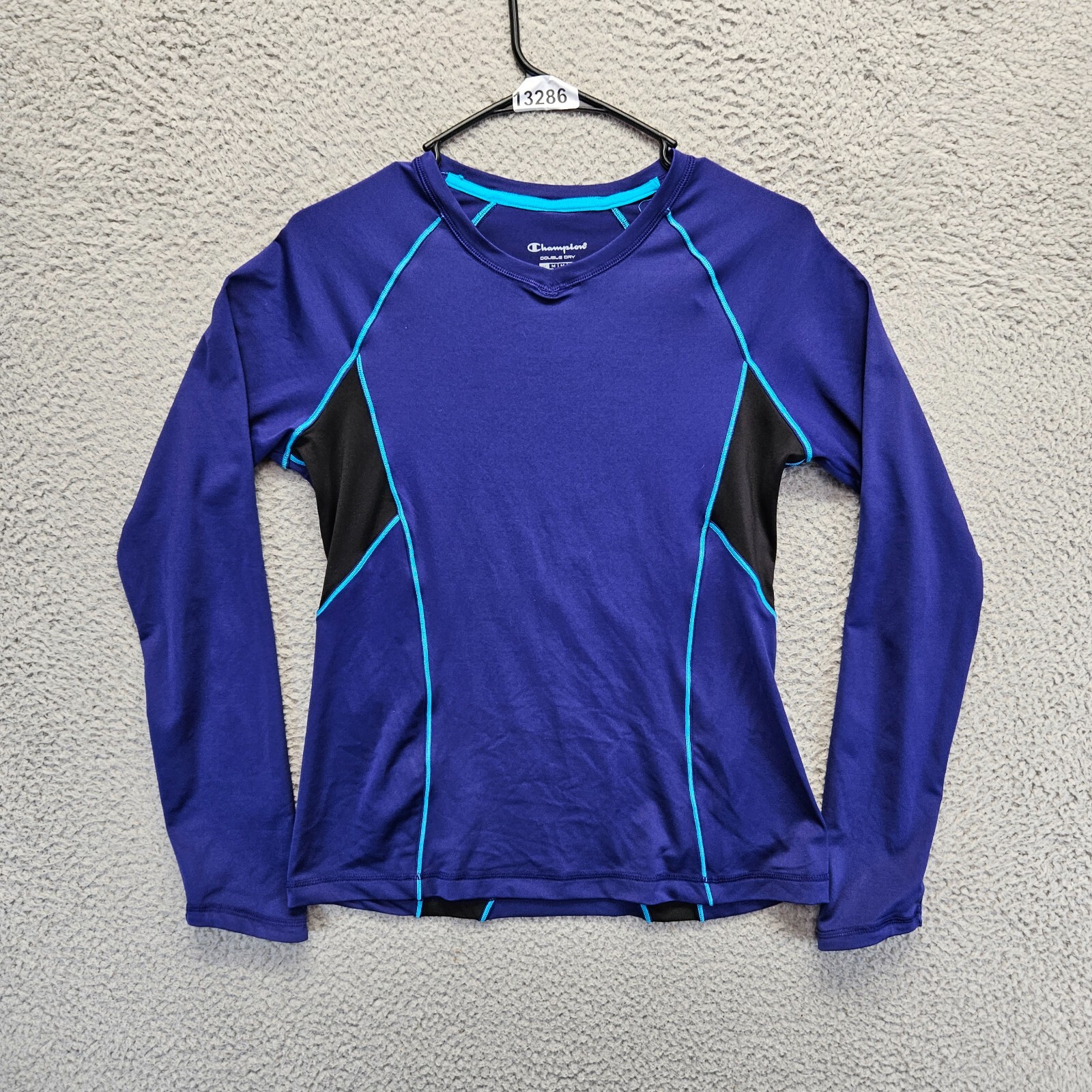 Champion Double Dry Shirt Mens Size Medium Blue Long Sleeves V-Neck Active Top