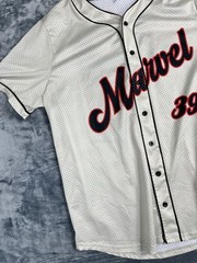 Marvel 3X Baseball Jersey Button-Up Avengers Graphic Back Beige & Red